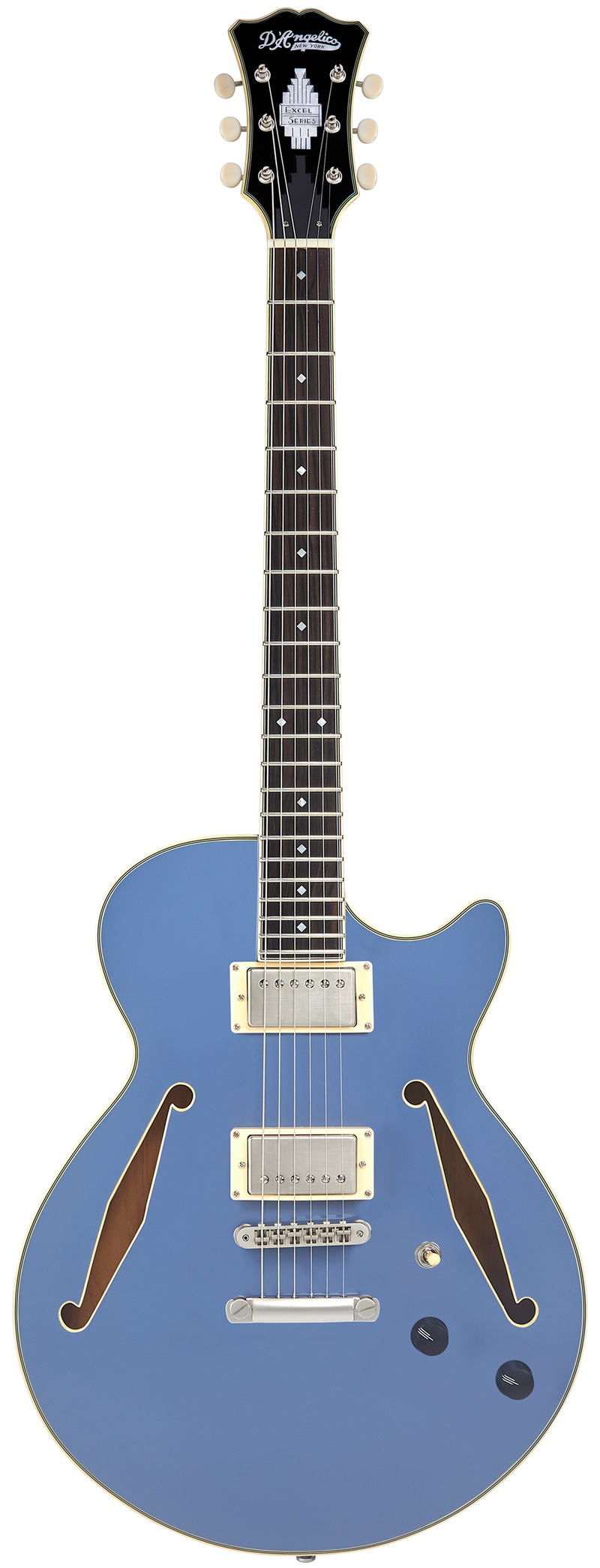D'Angelico DAESSTSLBSNS Guitare électrique semi-creuse (bleu ardoise)