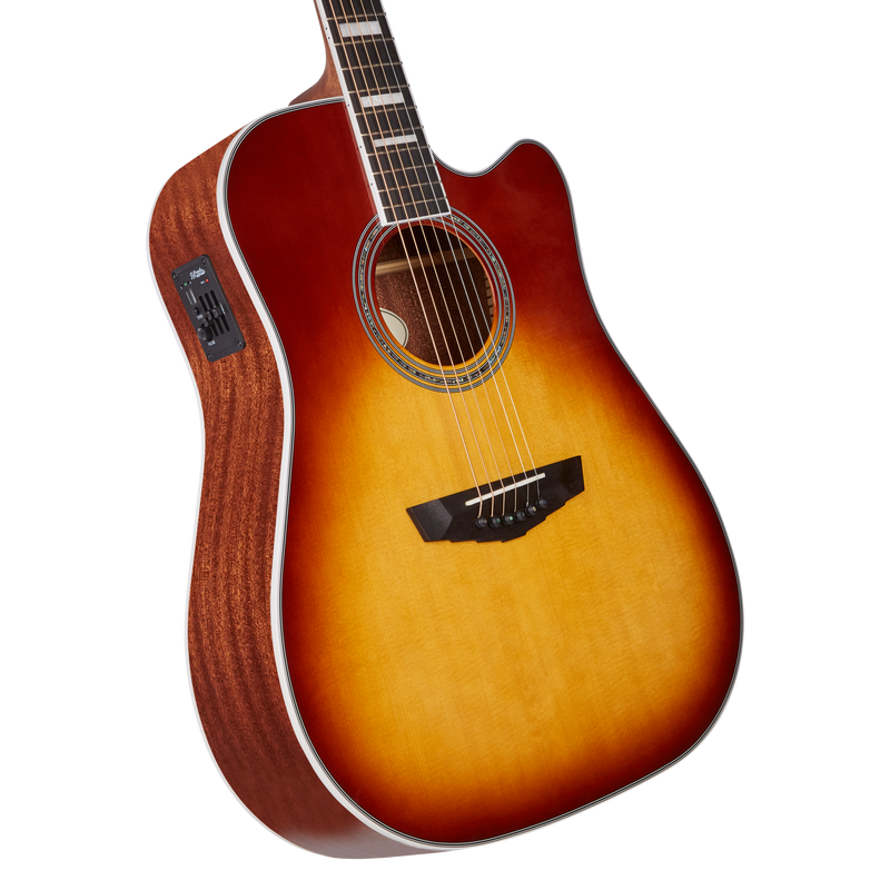 D'Angelico DAPD500ITBAPS PREMIER BOWERY Series - Bowery Dreadnought CE Acoustic Electric Guitar - Iced Tea Burst