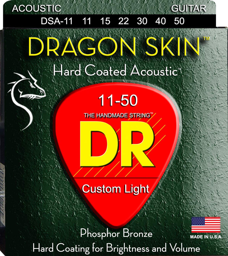 Dr Handmade Strings DSA-2/11 Dragon Skin revêtu de guitare acoustique 2 pack - Lumière personnalisée (11-50)