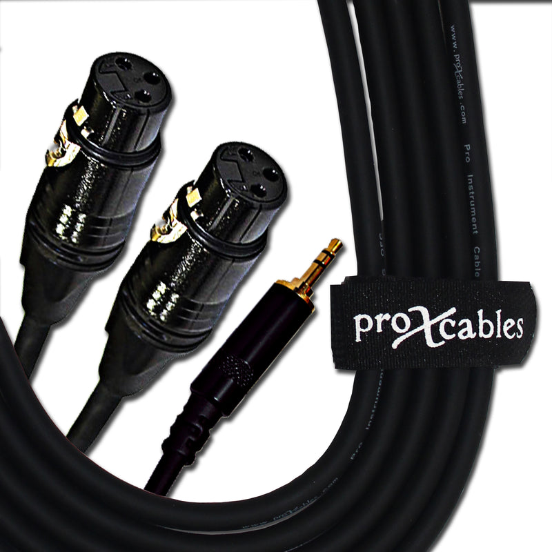 ProX XC-CMXF5 5 Ft. Unbalanced 3.5mm Mini TRS-M to Dual XLR-F High Performance Audio Y Cable