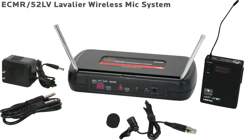 Système de micro sans fil UHF Galaxy Audio ECMR/52LV avec récepteur Bodypack et micro Lavalier