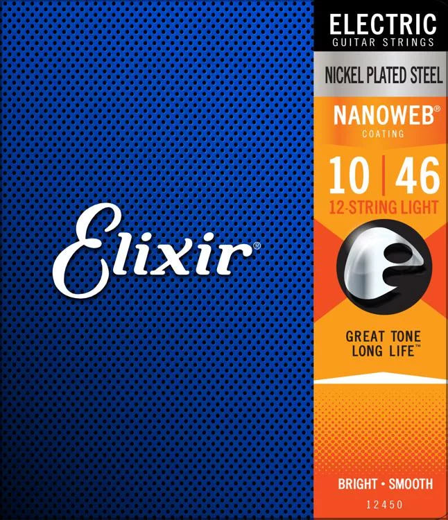 Cordes de guitare électrique Elixir 12450 Nanoweb - .010-.046 Light 12 cordes