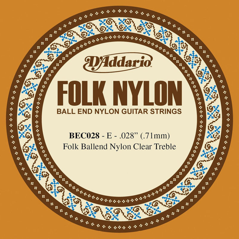 D'Addario Bec028 Classical / Folk E Guitar String - Ball End Clear Nylon 0.28