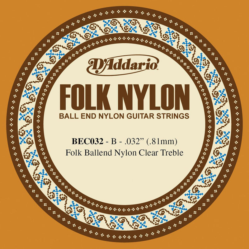 D'Addario Bec032 Classical / Folk B Guitar String - Ball End Clear Nylon 0.32