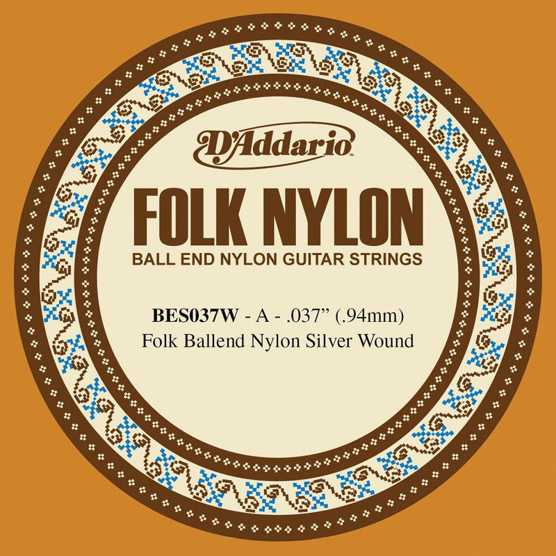 D'Addario BES037W Classical/Folk A Guitar String - Ball End Nylon Silver Wound 0.37