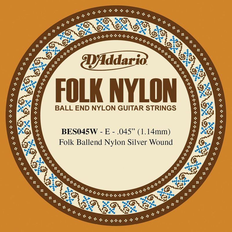 D'Addario BES045W Classical/Folk E Guitar String - Ball End Nylon Silver Wound 0.45