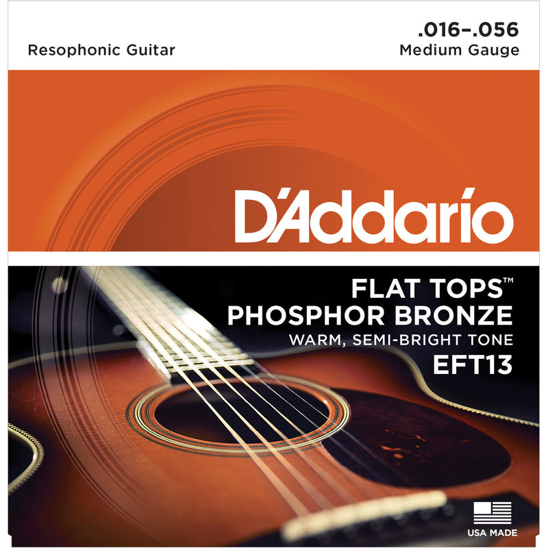 D'Addario EFT13 Top Flat Top Resophonic Guitar Strings - Phosphor Bronze 16-56