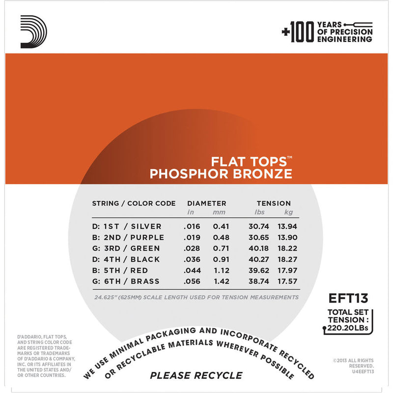 D'Addario EFT13 Flat Top Resophonic Guitar Strings - Phosphor Bronze 16-56