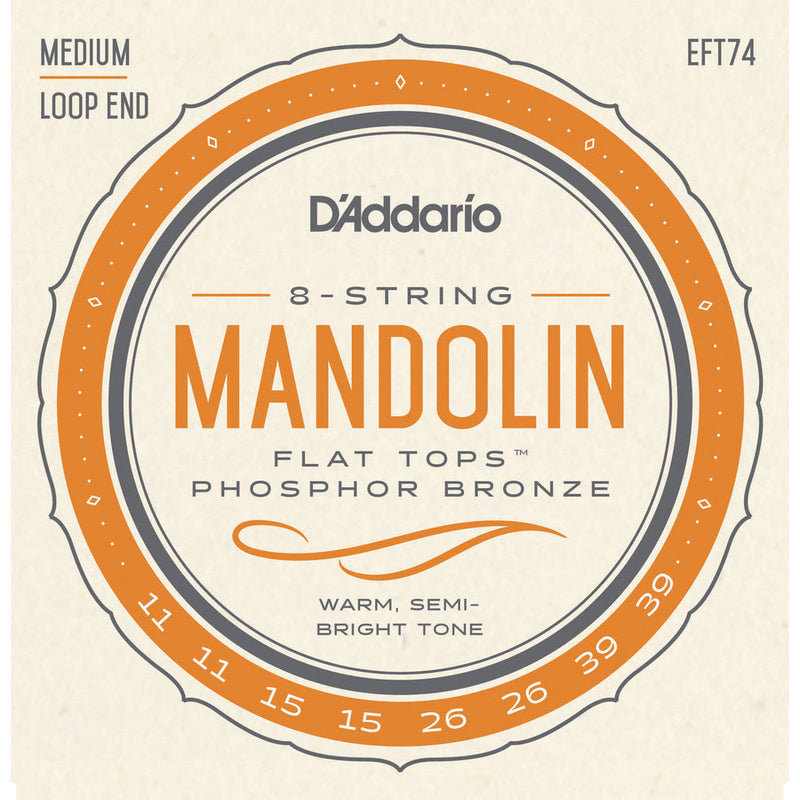 D'Addario EFT74 Flat Top Mandolin Strings - Phosphor Bronze Medium 11-39
