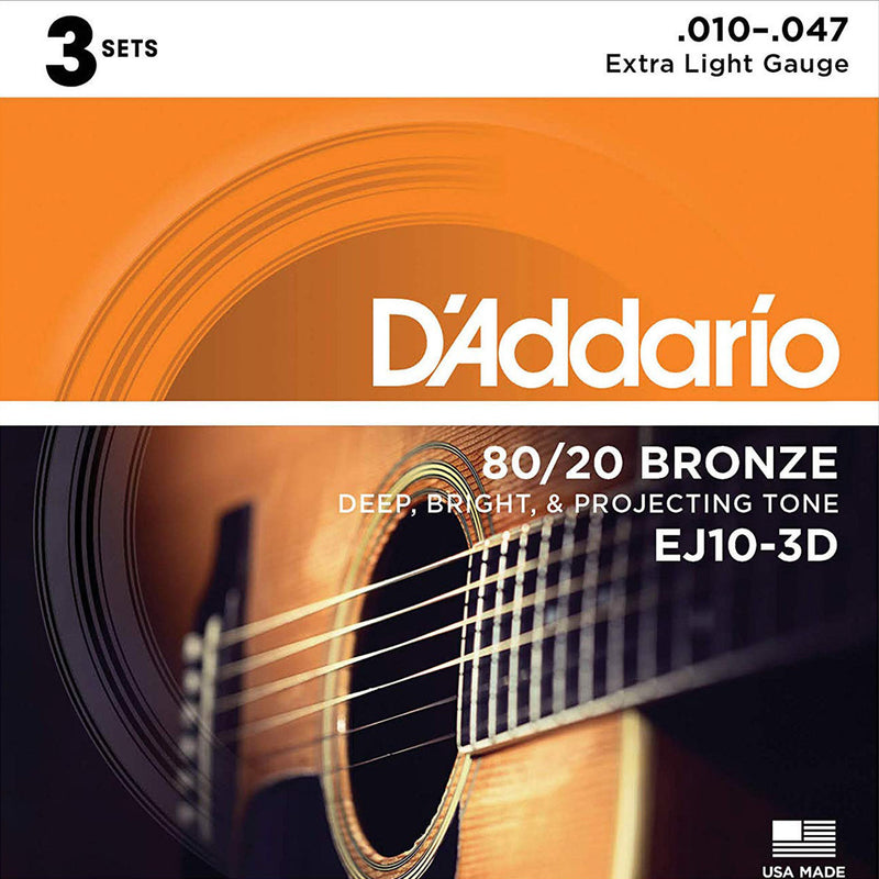 D'Addario EJ10-3D Acoustic Guitar Strings - 3 Pack
