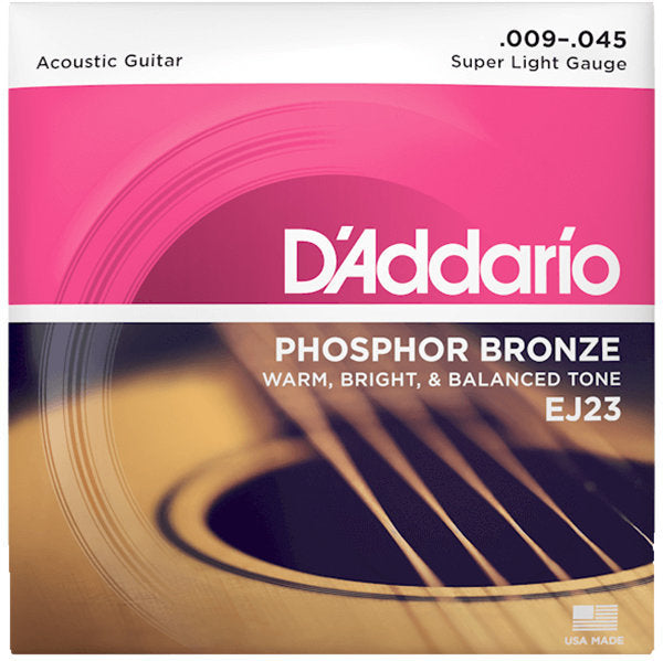 D'Addario EJ23 Phosphor Bronze acoustique Guitare Strings - .009-.045 Super Light
