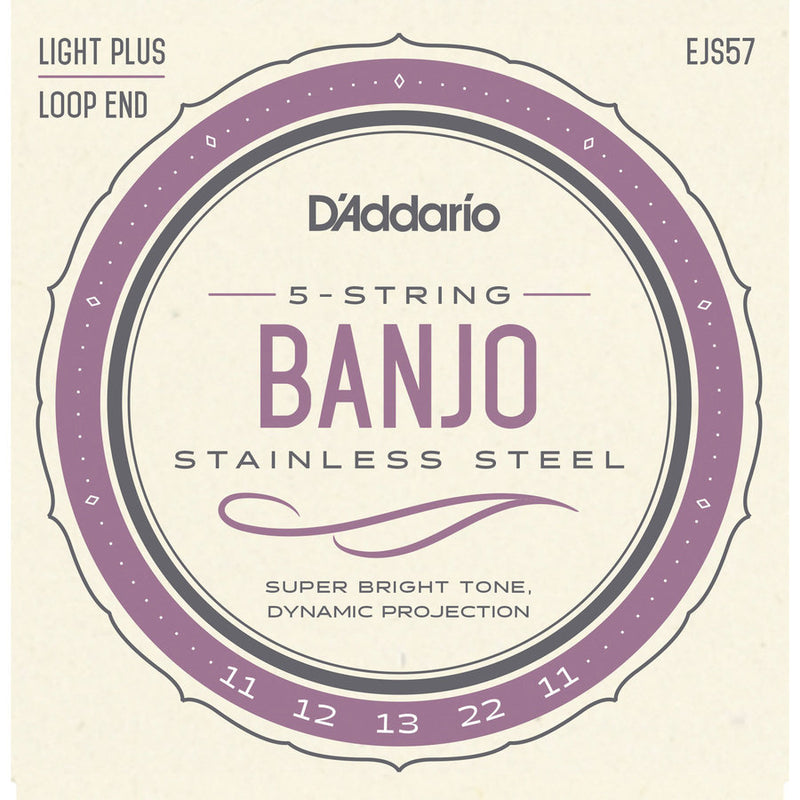 D'Addario EJS57 Cordes de banjo 5 cordes avec extrémité en boucle Medium 11-22