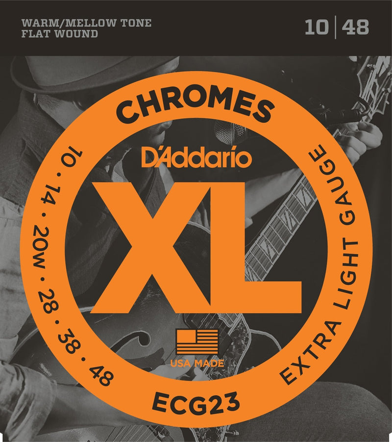 D'Addario ECG23 Chromes Flat Wound Guitar Guitar Interroes - Extra Light 10-48