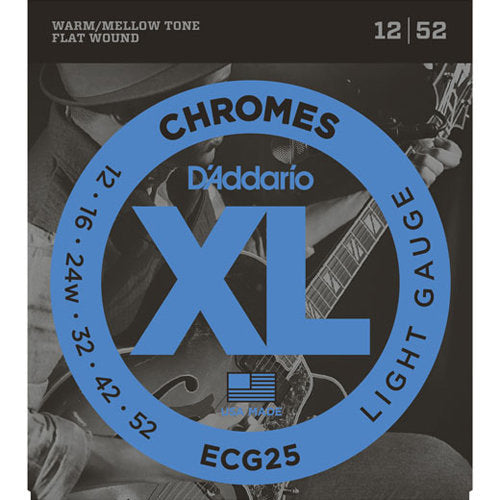 D'Addario ECG25 Chromes Flat Wound Guitar Guitar Interroes - Light 12-52