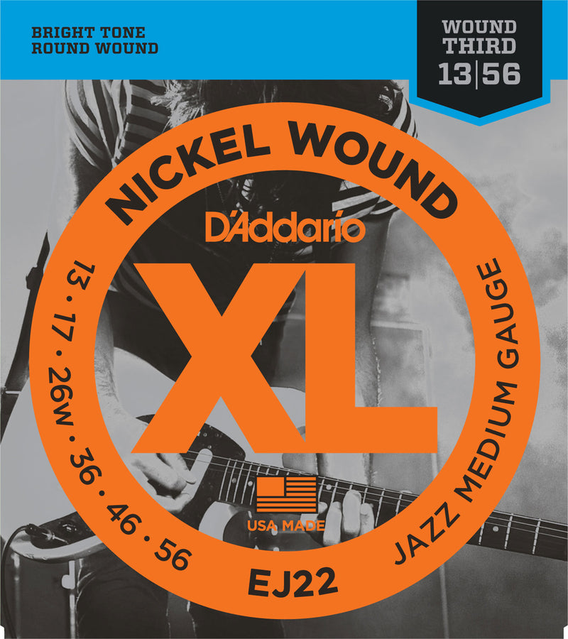 D'Addario EJ22 Nickel Wound Electric Guitar Strings Jazz Medium 13-56