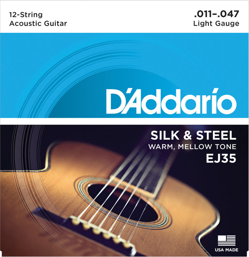 D'Addario EJ35 Silk and Steel 12 cordes de guitare acoustique Lumières 11-47