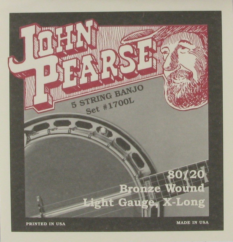 John Pearse JP1710LM Cordes de banjo 5 cordes enroulées en bronze 80/20 - Calibre léger/moyen X-Long