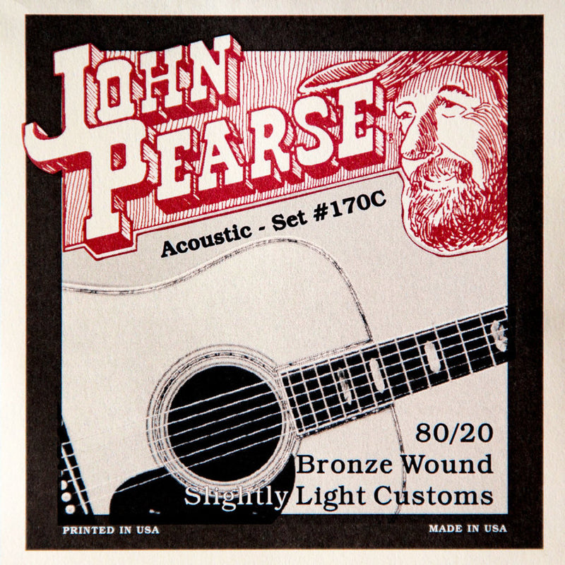 John Pearse JP170C 80/20 Bronze Acoustic Guitar Strings - Slightly Light Customs