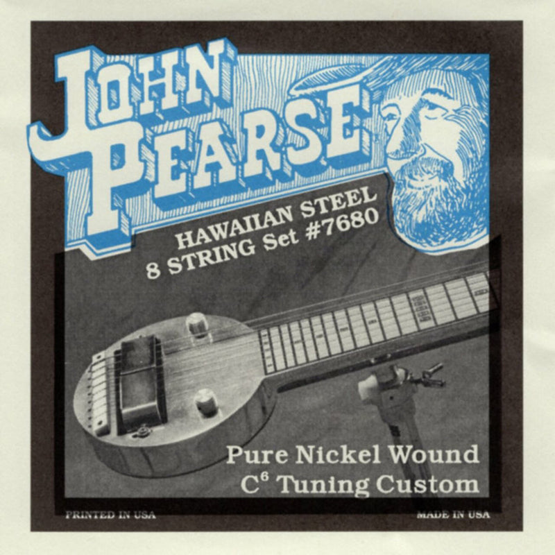 John Pearse JP7680 Pure Nickel Wound 8-String Hawaiian Lap Steel Guitar Strings - C6 Tuning Custom