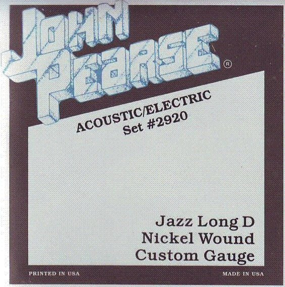 John Pearse JP2920 Cordes de guitare acoustique/électrique personnalisées en nickel - Jazz Long D