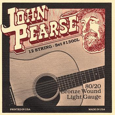 John Pearse JP1300L Cordes de guitare acoustique 12 cordes en bronze 80/20 - Calibre léger