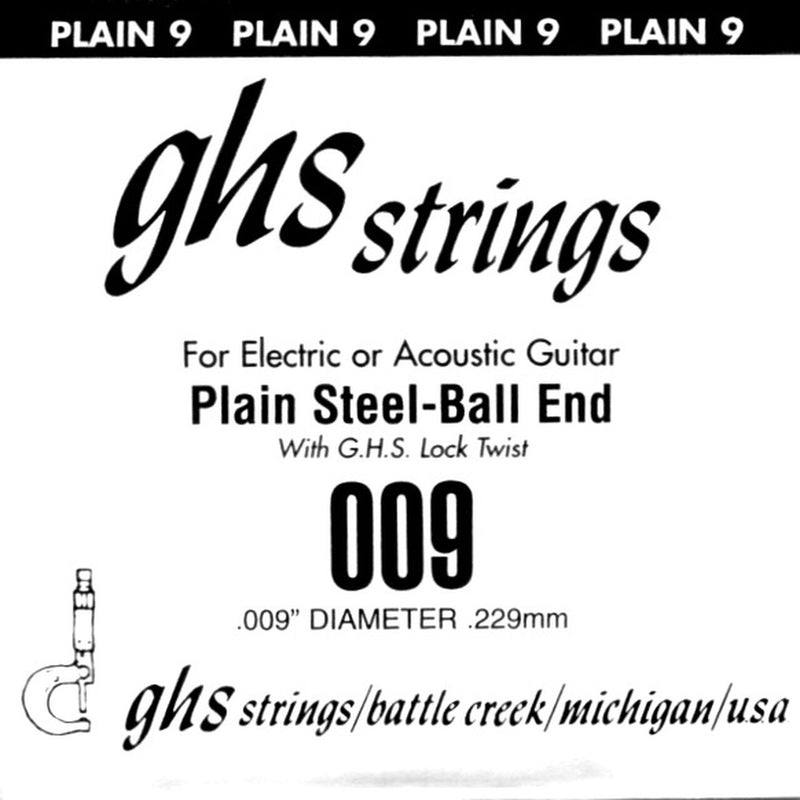 GHS 9 Single Plain Steel Ball End .009 Gauge - Red One Music