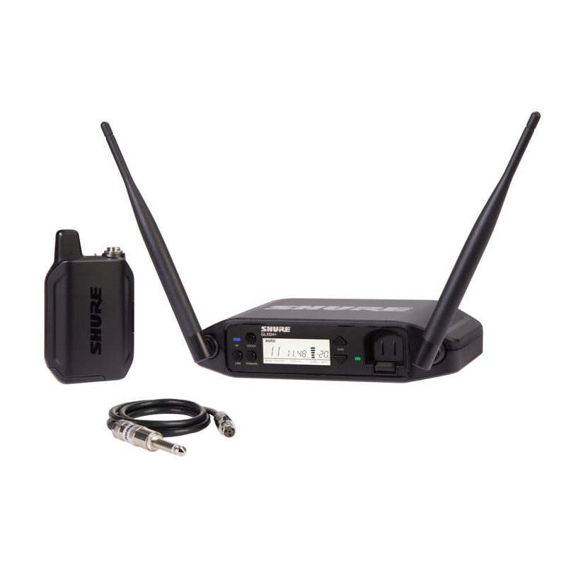 Shure GLXD14+ Dual Band Wireless System with GLXD4+ Tabletop Receiver GLXD1+ Bodypack Transmitter and WA302 Guitar Cable