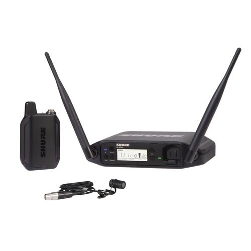 Shure GLXD14+ Dual Band Wireless System with GLXD4+ Tabletop Receiver GLXD1+ Bodypack Transmitter and WL185 Lavalier Microphone