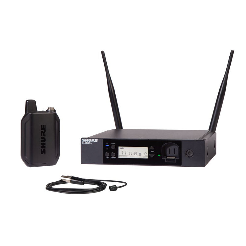 Shure GLXD14R+ Dual Band Wireless System with GLXD4R+ Half-rack Receiver GLXD1+ Bodypack Transmitter and WL93 Lavalier Microphone