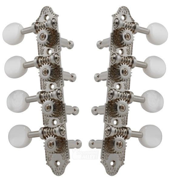 Grover GR409N A-Style Mandolin Tuning Machines 4 x 4 Tuners Set - Nickel with Pearloid Buttons