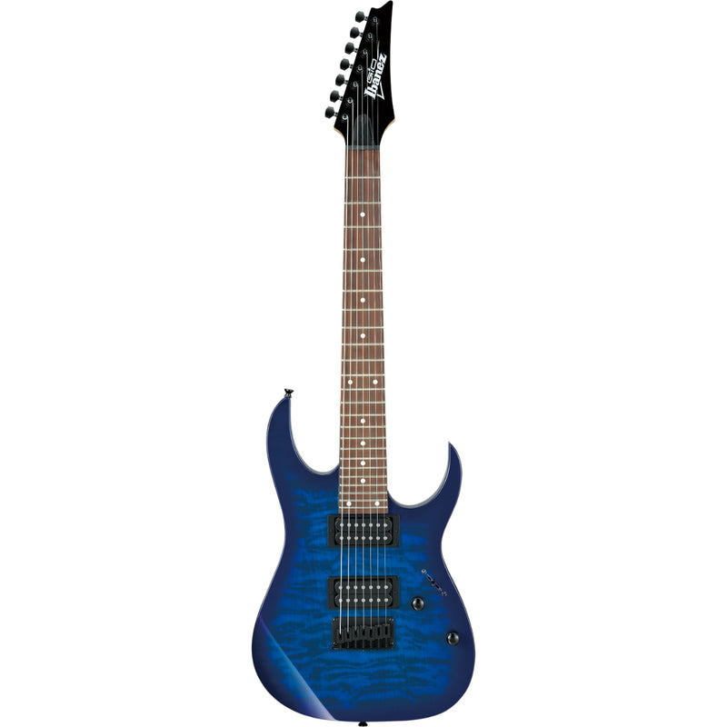 Ibanez GRG7221QATBB GIO RG - Guitare électrique avec accastillage noir - Transparent Blue Burst