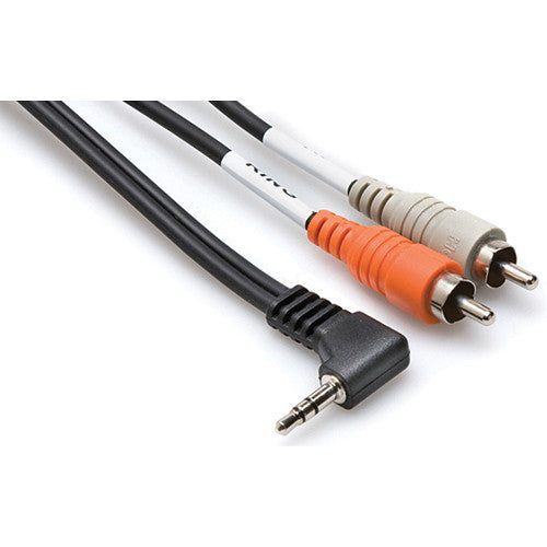 Hosa CMR-203R Stereo Mini (3.5mm) Angled Male to 2 RCA Male Y-Cable - 3'