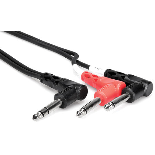 Hosa STP-201RR Stereo 1/4" Angled Male to 2 Mono 1/4" Angled Male Insert Y-Cable - 3.3'