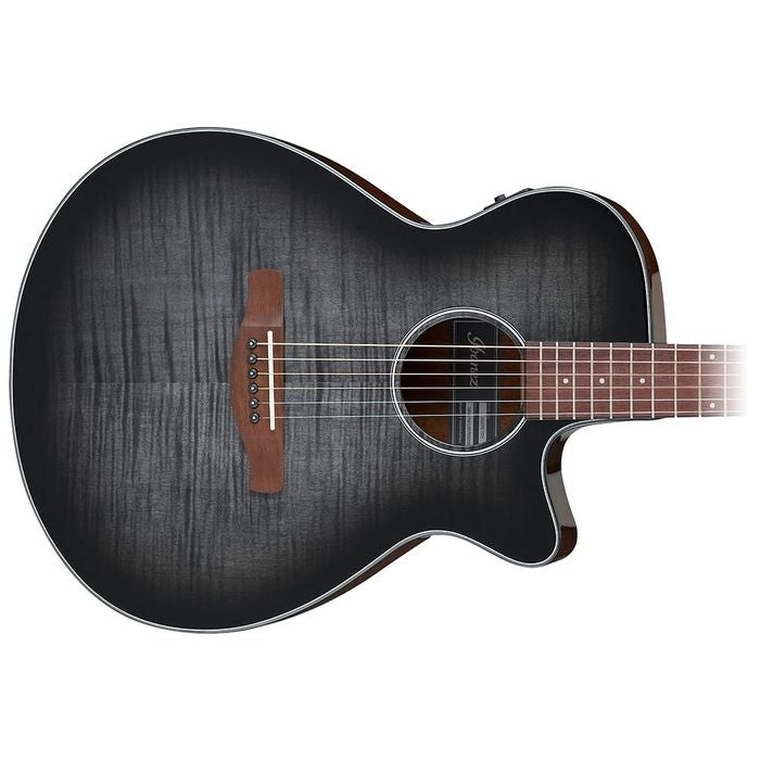 Ibanez AEG70TCH - Guitare acoustique AEG à pan coupé unique - Charcoal Burst transparent brillant