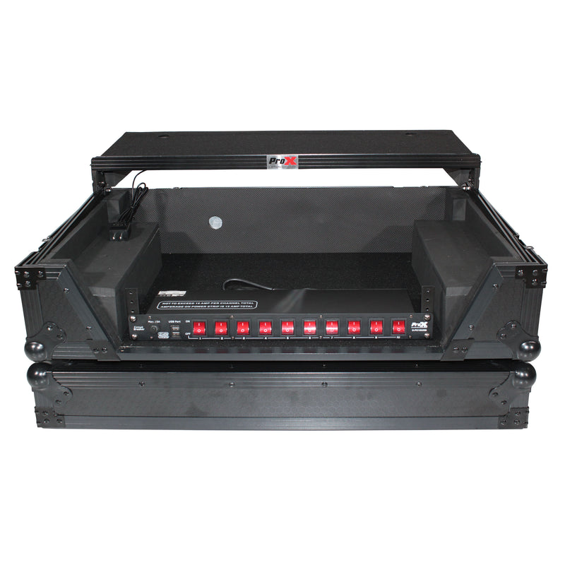 ProX XS-REV71K2U WLTBLLED Flight Case pour Pioneer DDJ-REV7 & DDJ-1000/SRT avec espace rack 2U/étagère pour ordinateur portable/roues - Finition noire