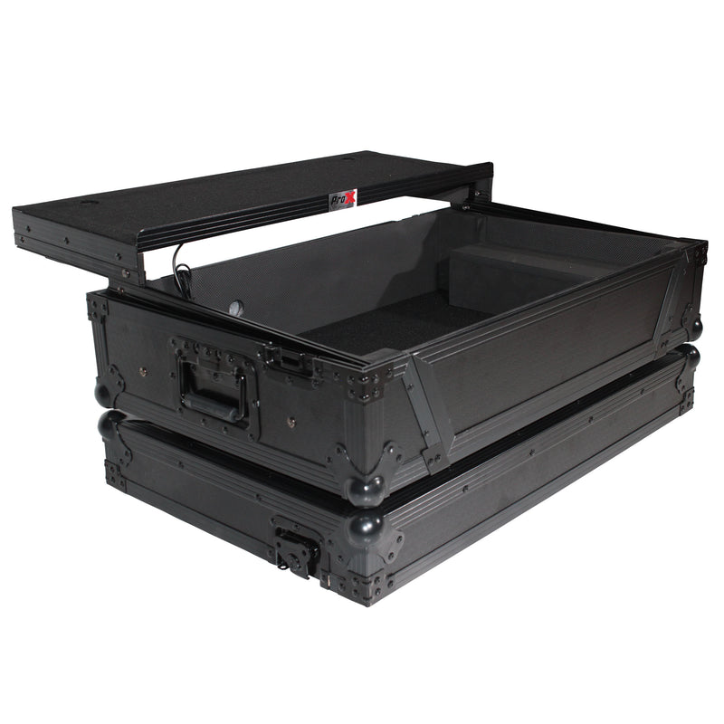 ProX XS-REV71K2U WLTBLLED Flight Case for Pioneer DDJ-REV7 & DDJ-1000/SRT with 2U Rackspace/Laptop Shelf/Wheels - Black Finish