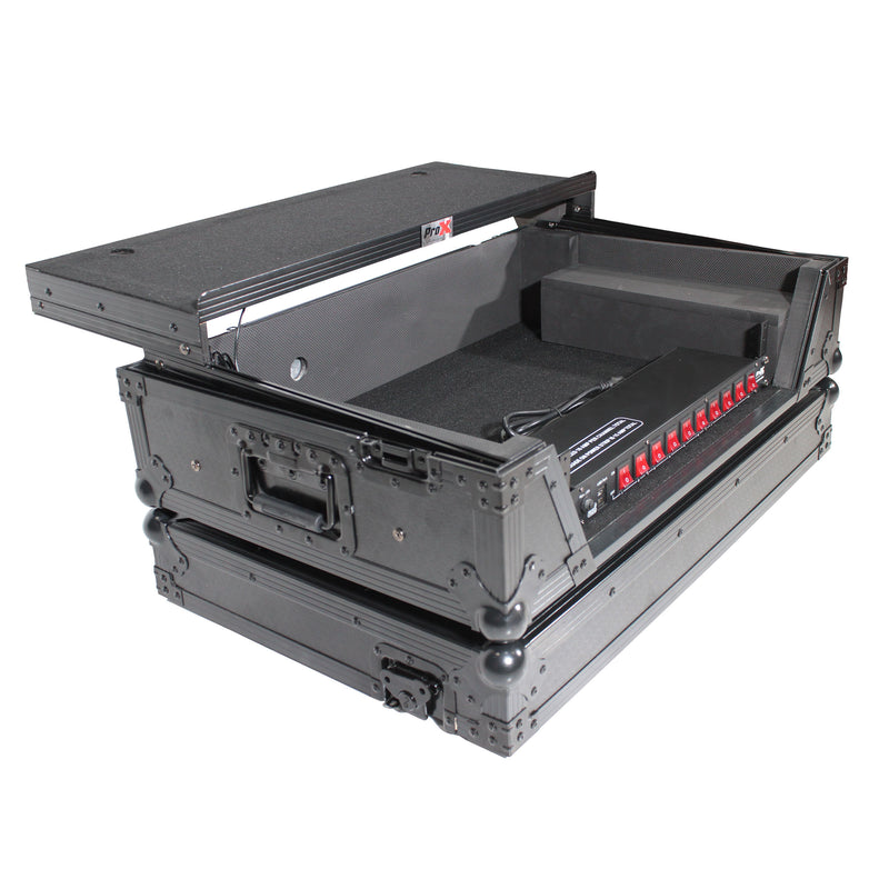 ProX XS-REV71K2U WLTBLLED Flight Case pour Pioneer DDJ-REV7 & DDJ-1000/SRT avec espace rack 2U/étagère pour ordinateur portable/roues - Finition noire