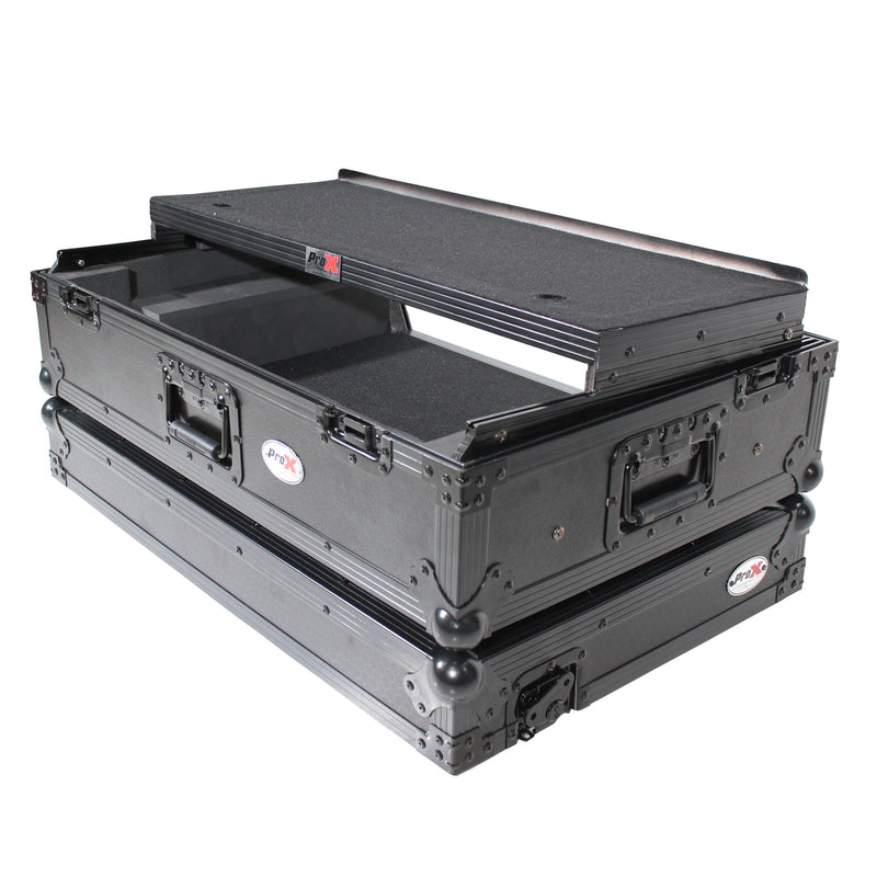 ProX XS-REV71K2U WLTBLLED Flight Case pour Pioneer DDJ-REV7 & DDJ-1000/SRT avec espace rack 2U/étagère pour ordinateur portable/roues - Finition noire