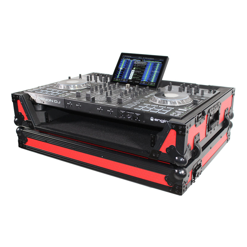 ProX XS-PRIME4 WRB Flight Case for Denon Prime 4 Standalone DJ System w/Wheels (Black on Red)