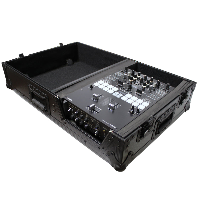 ProX XS-TMC1012WBL Flight Case for Single Turntable In Battle Mode & 10 Inch or 12 Inch Mixer | Black on Black