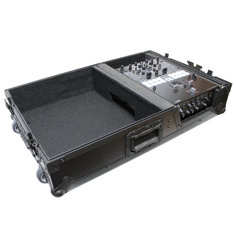 ProX XS-TMC1012WBL Flight Case for Single Turntable In Battle Mode & 10 Inch or 12 Inch Mixer | Black on Black