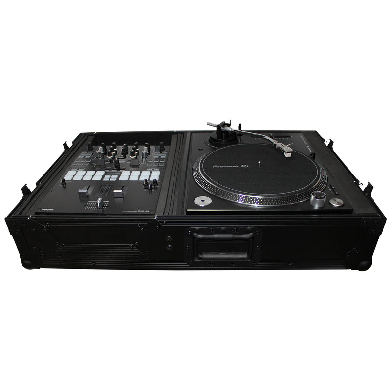 ProX XS-TMC1012WBL Flight Case for Single Turntable In Battle Mode & 10 Inch or 12 Inch Mixer | Black on Black