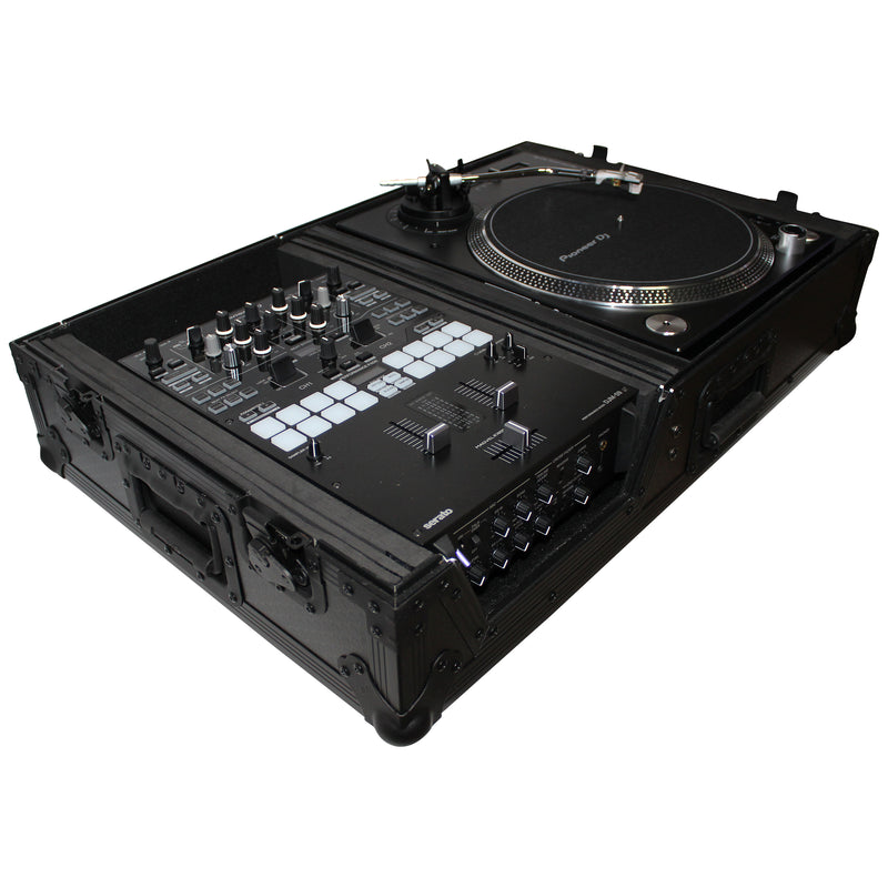 ProX XS-TMC1012WBL Flight Case for Single Turntable In Battle Mode & 10 Inch or 12 Inch Mixer | Black on Black