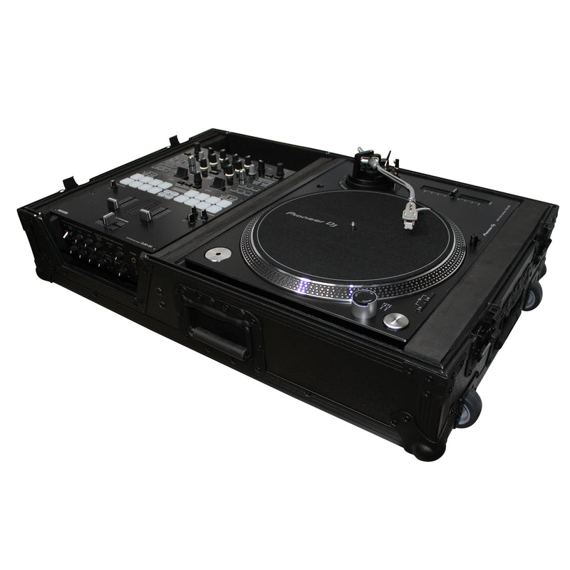 ProX XS-TMC1012WBL Flight Case for Single Turntable In Battle Mode & 10 Inch or 12 Inch Mixer | Black on Black