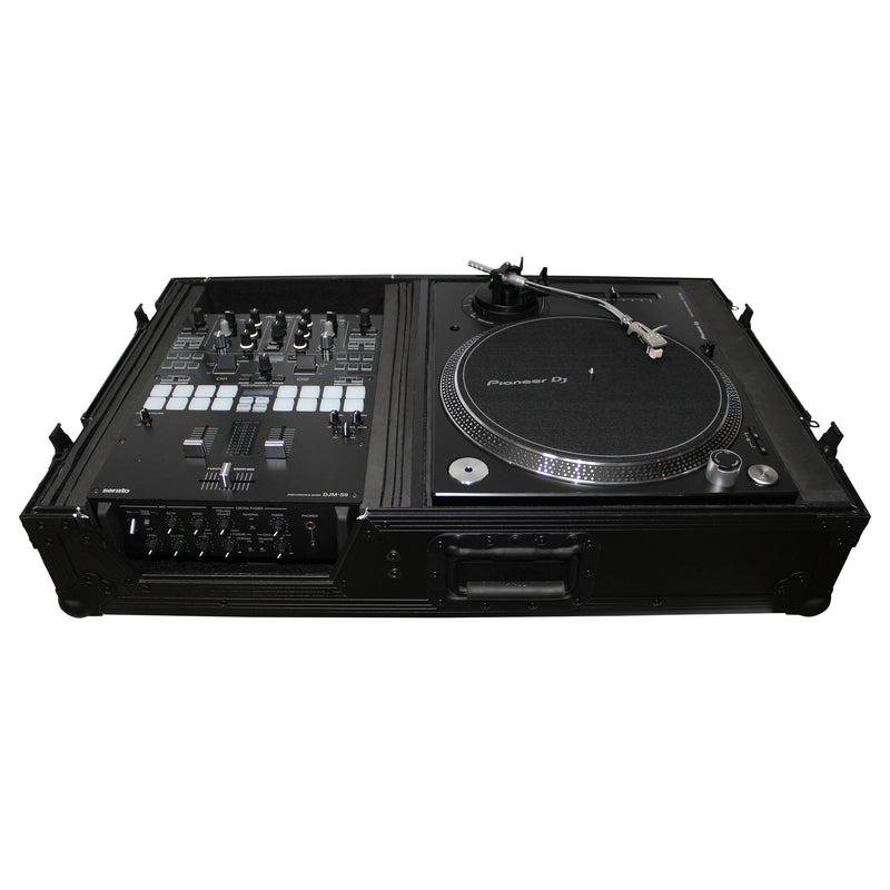 ProX XS-TMC1012WBL Flight Case for Single Turntable In Battle Mode & 10 Inch or 12 Inch Mixer | Black on Black