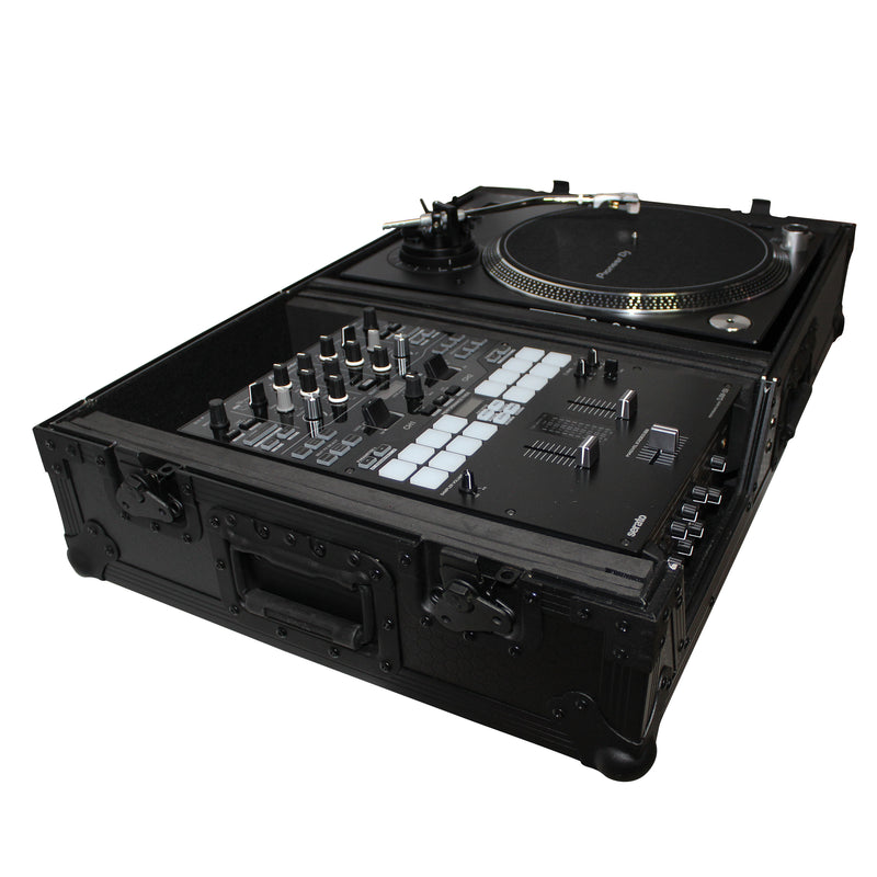 ProX XS-TMC1012WBL Flight Case for Single Turntable In Battle Mode & 10 Inch or 12 Inch Mixer | Black on Black