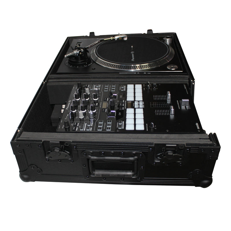 ProX XS-TMC1012WBL Flight Case for Single Turntable In Battle Mode & 10 Inch or 12 Inch Mixer | Black on Black