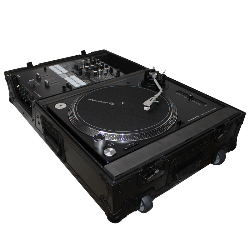 ProX XS-TMC1012WBL Flight Case for Single Turntable In Battle Mode & 10 Inch or 12 Inch Mixer | Black on Black