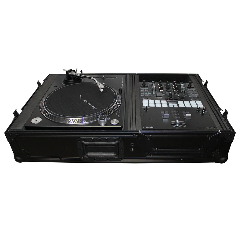 ProX XS-TMC1012WBL Flight Case for Single Turntable In Battle Mode & 10 Inch or 12 Inch Mixer | Black on Black