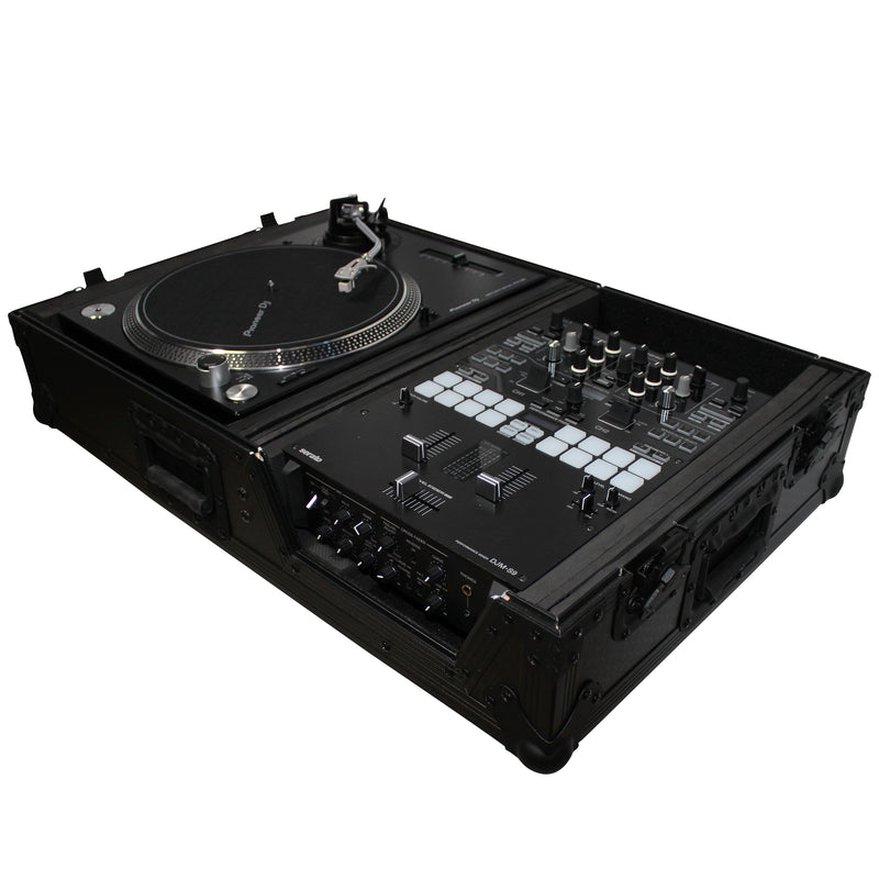 ProX XS-TMC1012WBL Flight Case for Single Turntable In Battle Mode & 10 Inch or 12 Inch Mixer | Black on Black